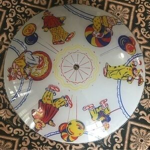 Mid Century Reverse Painted Clown Motif Ceiling Light Globe Nursery Rec Room